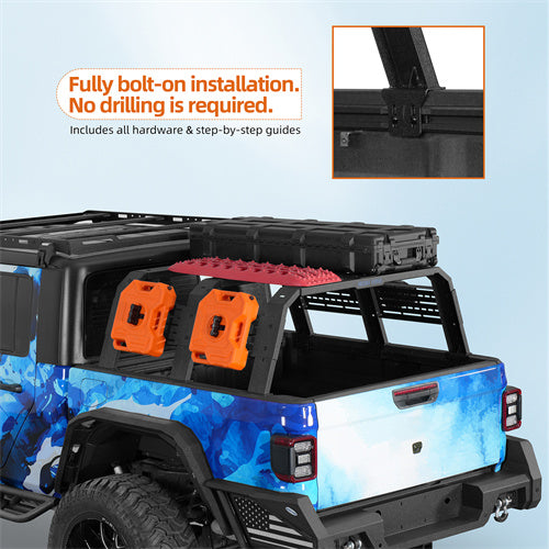 18.8" Overland Bed Rack for Jeep Gladiator JT & Tacoma & Ford Ranger Hooke Road 9921s 7