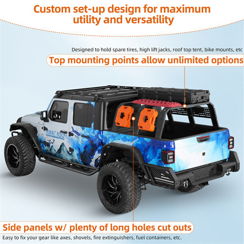 18.8" Overland Bed Rack for Jeep Gladiator JT & Tacoma & Ford Ranger Hooke Road 9921s 9