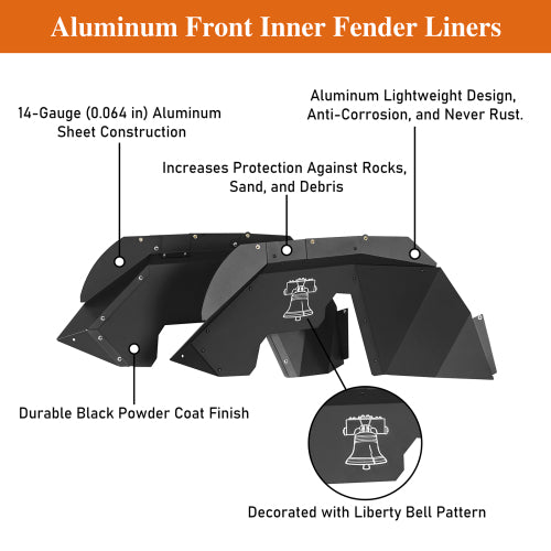 Load image into Gallery viewer, Hooke Road Jeep JK Aluminum Front Inner Fender Liners for 2007-2018 Jeep Wrangler JK b2115s 12