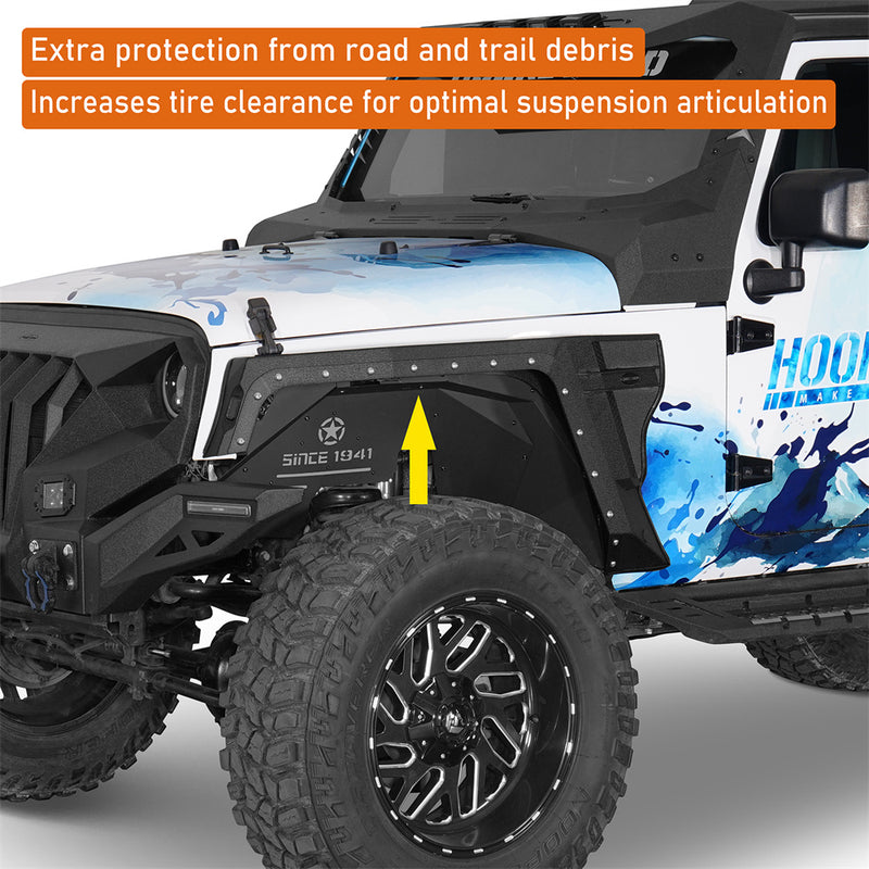 Load image into Gallery viewer, Hooke Road Front Fender Flares w/ Turn Signal Lights (07-18 Jeep Wrangler JK)
