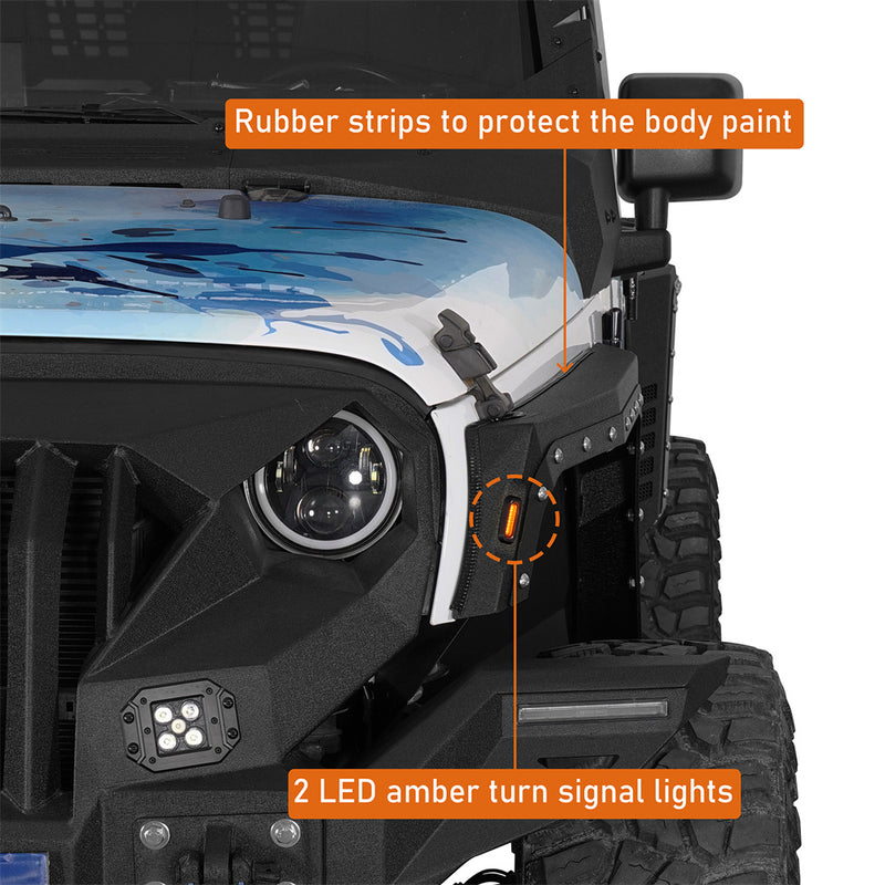 Load image into Gallery viewer, Hooke Road Front Fender Flares w/ Turn Signal Lights (07-18 Jeep Wrangler JK)