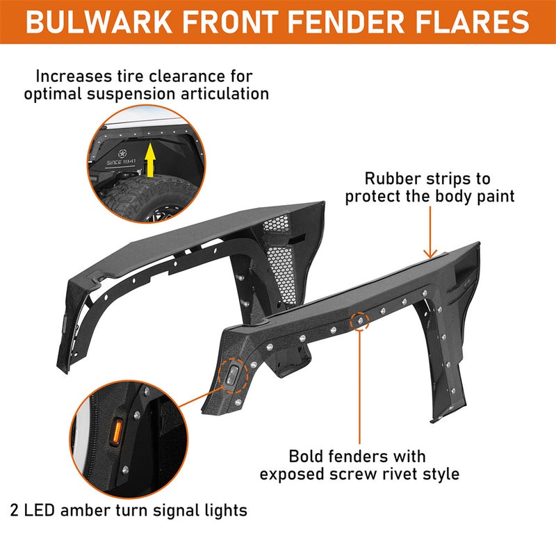 Load image into Gallery viewer, Hooke Road Front Fender Flares w/ Turn Signal Lights (07-18 Jeep Wrangler JK)