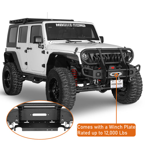 Hooke Road  Jeep JK Stubby Front Bumper w/ Grille Guard for 2007-2018 Jeep Wrangler JK b2099s  11