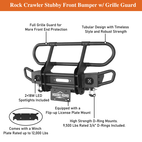 Load image into Gallery viewer, Hooke Road  Jeep JK Stubby Front Bumper w/ Grille Guard for 2007-2018 Jeep Wrangler JK b2099s  13
