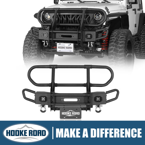 Load image into Gallery viewer, Hooke Road  Jeep JK Stubby Front Bumper w/ Grille Guard for 2007-2018 Jeep Wrangler JK b2099s  14