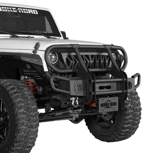 Hooke Road  Jeep JK Stubby Front Bumper w/ Grille Guard for 2007-2018 Jeep Wrangler JK b2099s  2