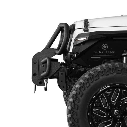 Load image into Gallery viewer, Hooke Road  Jeep JK Stubby Front Bumper w/ Grille Guard for 2007-2018 Jeep Wrangler JK b2099s  3