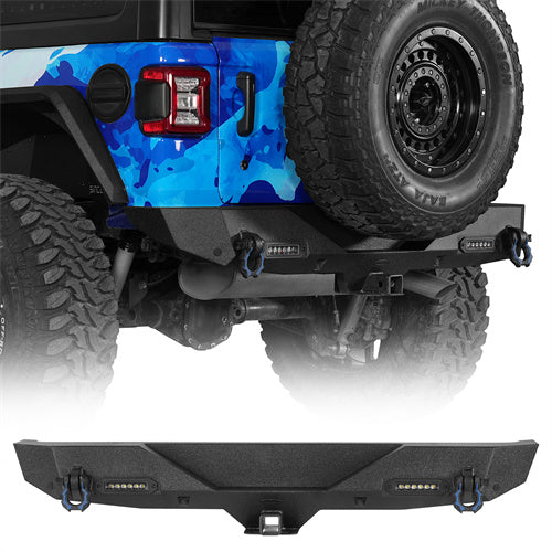 Load image into Gallery viewer, Hooke Road Black Series Rear Bumper w/2 Inch Hitch Receiver & LED Spotlights(18-25 Jeep Wrangler JL)