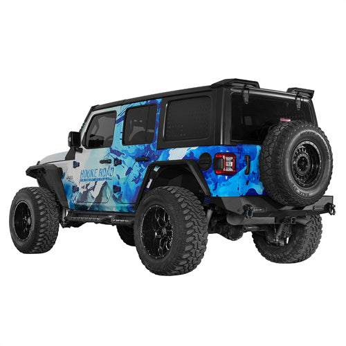 Load image into Gallery viewer, Hooke Road Black Series Rear Bumper w/2 Inch Hitch Receiver & LED Spotlights(18-25 Jeep Wrangler JL)
