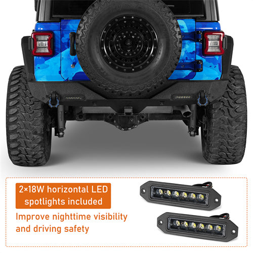 Load image into Gallery viewer, Hooke Road Black Series Rear Bumper w/2 Inch Hitch Receiver & LED Spotlights(18-25 Jeep Wrangler JL)