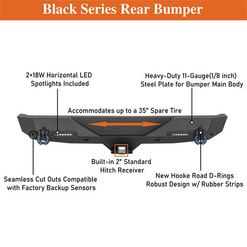 Load image into Gallery viewer, HookeRoad Jeep JL Rear Bumper w/2 Inch Hitch Receiver for 2018-2022 Jeep Wrangler JL b3003bs 13