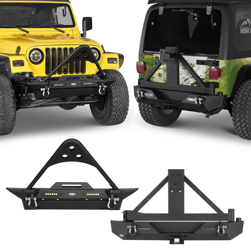 Load image into Gallery viewer, HookeRoad Jeep TJ Front & Rear Bumper Combo for 1987-2006 Jeep Wrangler TJ YJ b10101013 2