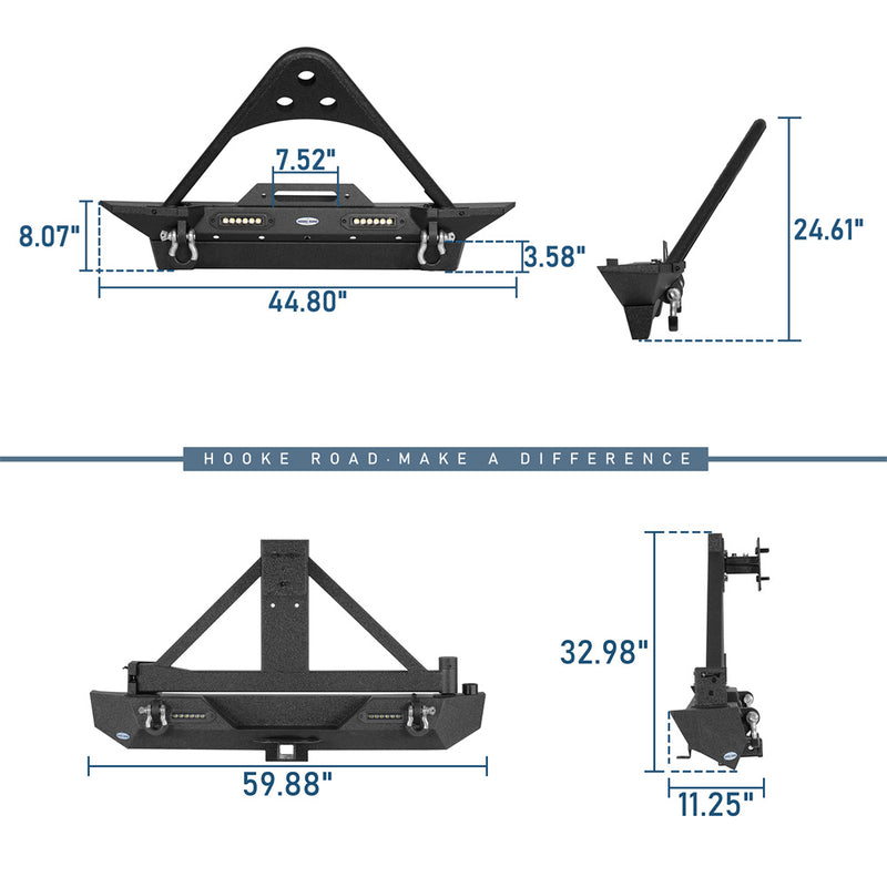 Load image into Gallery viewer, HookeRoad Jeep TJ Front & Rear Bumper Combo for 1987-2006 Jeep Wrangler TJ YJ b10101013 4