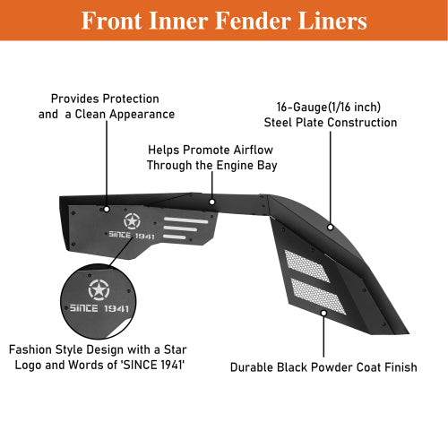 Load image into Gallery viewer, Hooke Road  Jeep TJ Front Wheel Well Liners Front Inner Fender Liner for 1997-2006 Jeep Wrangler TJ b1034s  11