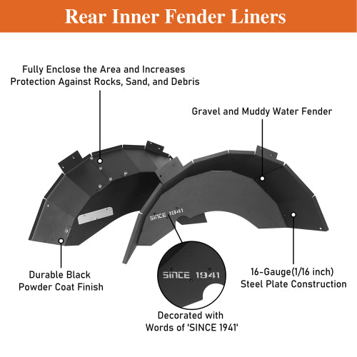Load image into Gallery viewer, Hooke Road  Jeep TJ Rear Wheel Well Liners "Since 1941" for 1997-2006 Jeep Wrangler TJ b1035s 11