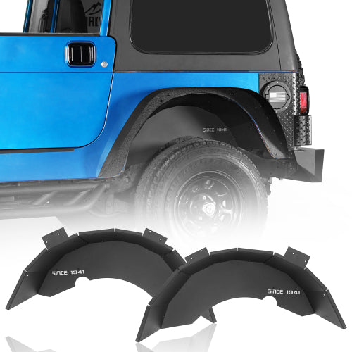 Load image into Gallery viewer, Hooke Road Jeep TJ Rear Wheel Well Liners "Since 1941" for 1997-2006 Jeep Wrangler TJ b1035s 1