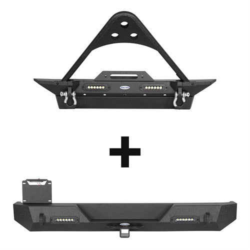 HookeRoad Jeep TJ Stinger Front Bumper & Rear Bumper Combo for 1987-2006 Jeep Wrangler TJ YJ b10091013 2