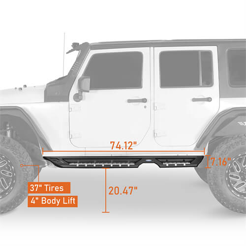 Load image into Gallery viewer, Wheel To Wheel Running Boards Side Step Bars For 2007-2018 Jeep Wrangler JK 4-Door - Hooke Road b2082s 10