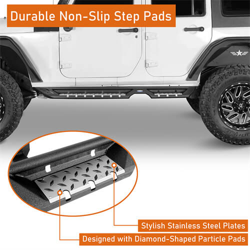 Load image into Gallery viewer, Wheel To Wheel Running Boards Side Step Bars For 2007-2018 Jeep Wrangler JK 4-Door - Hooke Road b2082s 15