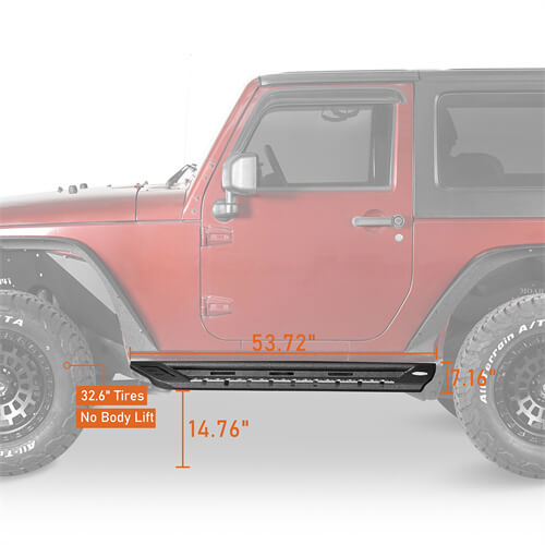 Load image into Gallery viewer, Wheel To Wheel Running Boards Side Step Bars For 2007-2018 Jeep Wrangler JK 2-Door - Hooke Road b2083s 10