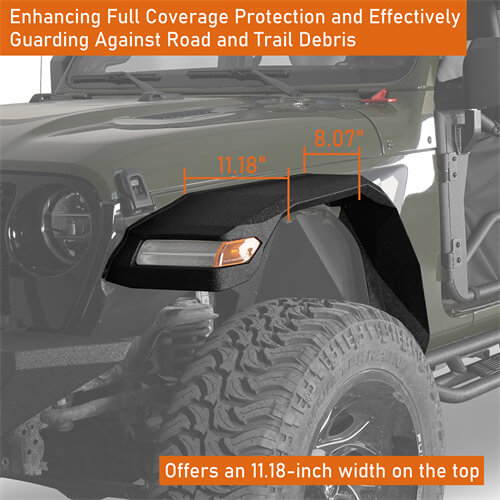 Load image into Gallery viewer, Hooke Road Wide Flat Front Fender Flares 4x4 Wheel Parts For 2018-2023 Jeep Wrangler JL & Gladiator JT b7015s 10