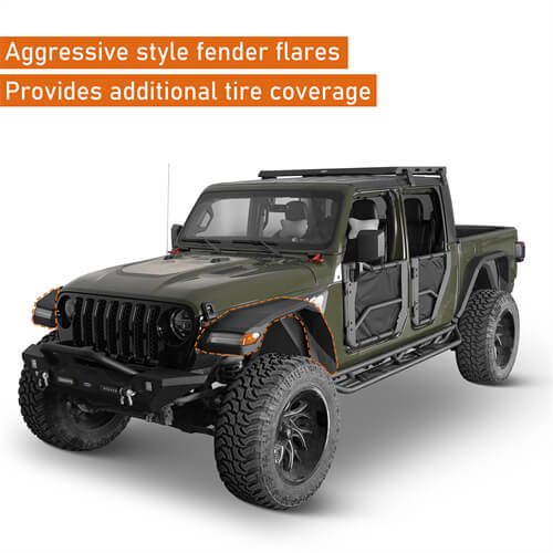 Load image into Gallery viewer, Hooke Road Wide Flat Front Fender Flares 4x4 Wheel Parts For 2018-2023 Jeep Wrangler JL & Gladiator JT b7015s 11