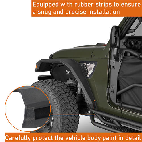 Load image into Gallery viewer, Hooke Road Wide Flat Front Fender Flares 4x4 Wheel Parts For 2018-2023 Jeep Wrangler JL & Gladiator JT b7015s 12