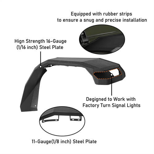 Load image into Gallery viewer, Hooke Road Wide Flat Front Fender Flares 4x4 Wheel Parts For 2018-2023 Jeep Wrangler JL & Gladiator JT b7015s 15