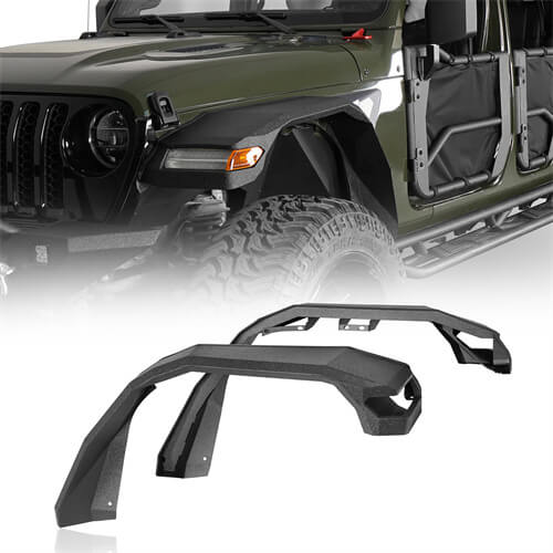 Load image into Gallery viewer, Hooke Road Wide Flat Front Fender Flares 4x4 Wheel Parts For 2018-2023 Jeep Wrangler JL & Gladiator JT b7015s 2