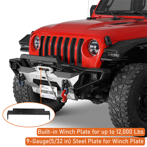Load image into Gallery viewer, Hooke Road Jeep Wrangler Aluminum Front Bumper for 2018-2024 JL & 2020-2024 GLadiator JT b3067s 9