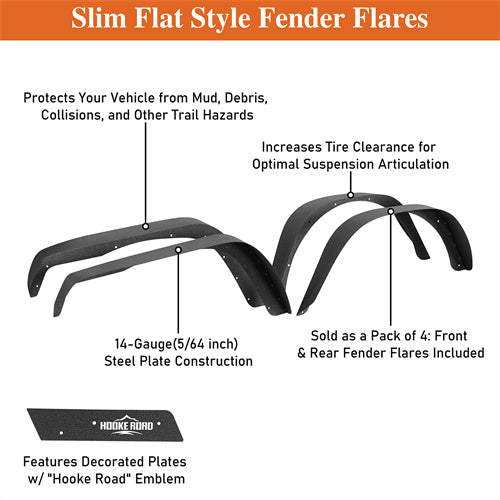 Load image into Gallery viewer, Hooke Road Jeep YJ Front & Rear Fender Flares Kit for 1987-1995 Jeep Wrangler YJ b1066 11