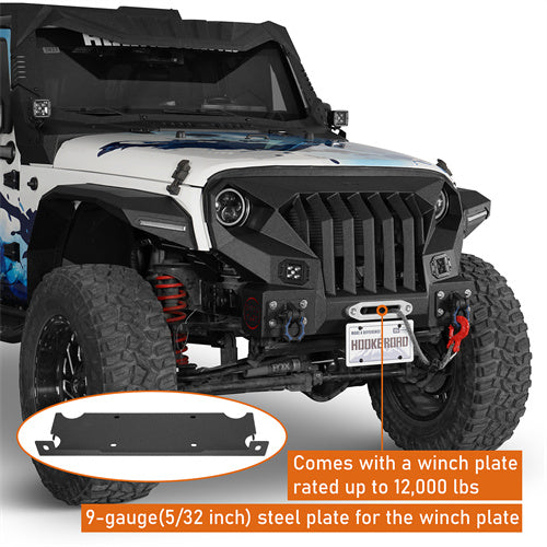 Load image into Gallery viewer, Front Bumper w/Grille Guard &  Winch plate for 2007-2018 Jeep Wrangler JK Hooke Road b2038abs 7