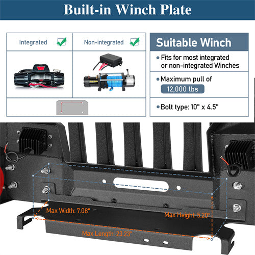 Front Bumper w/Grille Guard &  Winch plate for 2007-2018 Jeep Wrangler JK Hooke Road b2038abs 9