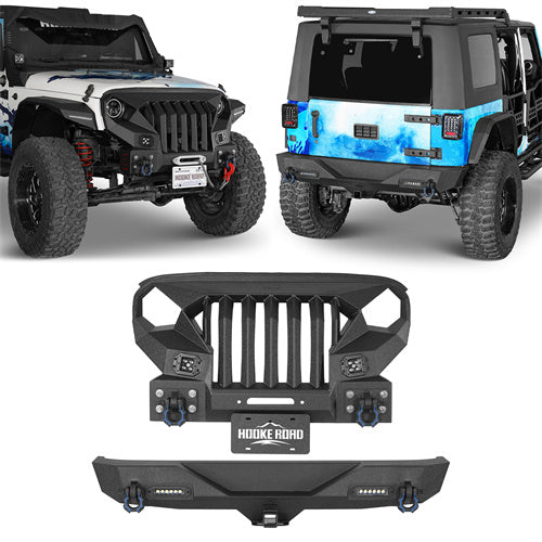 HookeRoad Front Bumper w/Grille Guard & Rear Bumper for 2007-2018