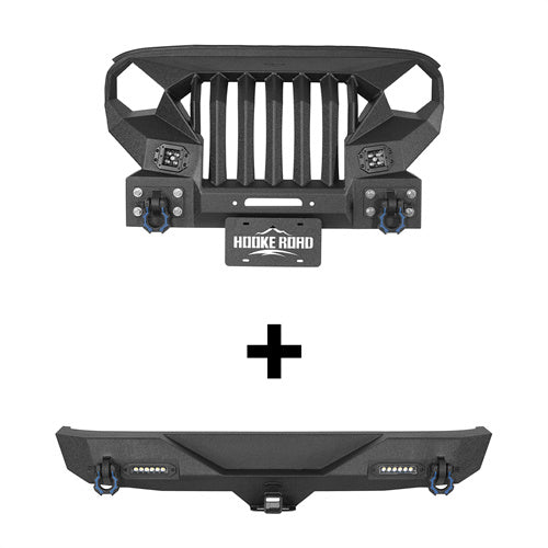 Load image into Gallery viewer, HookeRoad Front Bumper w/Grille Guard & Rear Bumper for 2007-2018 Jeep Wrangler JK Hooke Road HE.2038+2030 2