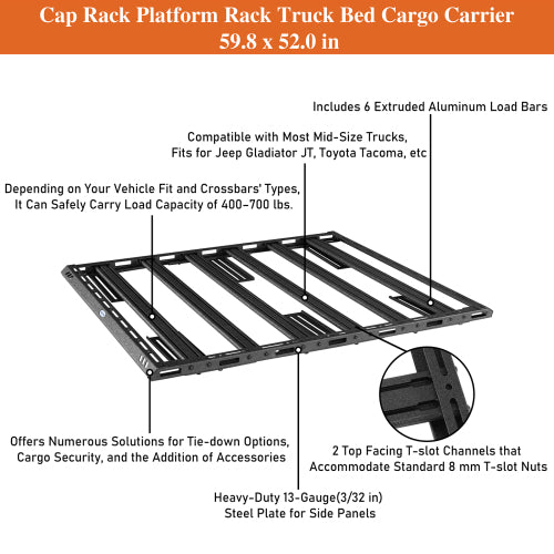 Load image into Gallery viewer, Hooke Road Truck Bed Cargo Carrier Platform Rack for Most Mid-Size Trucks b9914 11