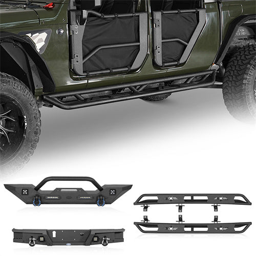 HookeRoad Jeep JT Mid Width Front Bumper / Rear Bumper / Side Steps for 2020-2023 Jeep Gladiator HookeRoad HE.3018+7003+7002 1-1