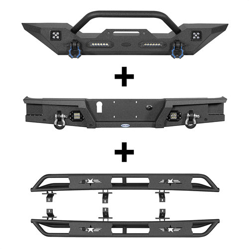 HookeRoad Jeep JT Mid Width Front Bumper / Rear Bumper / Side Steps for 2020-2023 Jeep Gladiator HookeRoad HE.3018+7003+7002 2-2