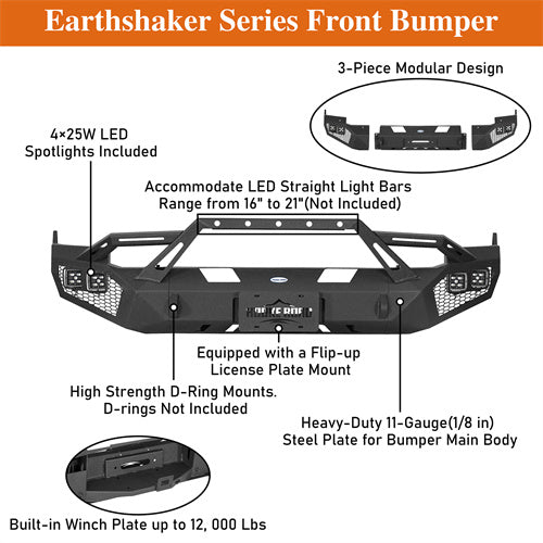 Load image into Gallery viewer, Hooke Road Ram 1500 Front Bumper with Winch Plate & 4 × LED Lights for 2009-2012 Ram 1500 b6203 11