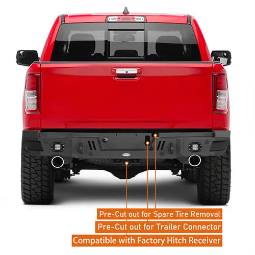 Load image into Gallery viewer, 2019-2023 Ram Offroad Aftermarket Rear Bumper w/LED Spotlights - Hooke Road b6033 11
