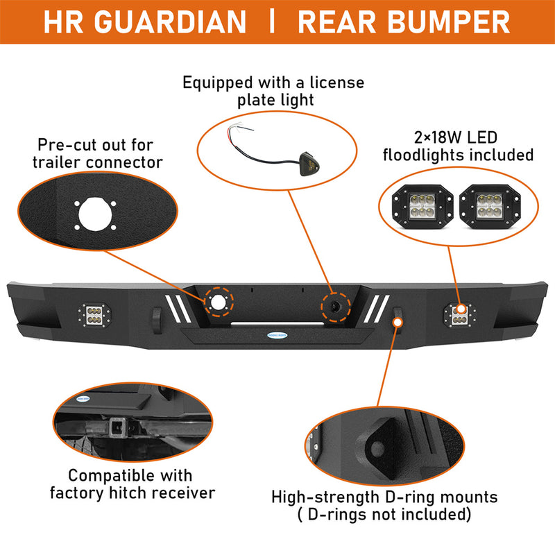 Load image into Gallery viewer, Hooke Road Ram Rear Bumper with license plate floodlight for 2006-2008 Ram 1500 BXG6504 10