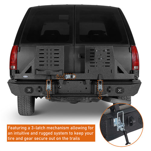 Load image into Gallery viewer, Hooke Road Rear Bumper with Tire Rack for 1992-1999 Chevy Suburban Tahoe GMC Yukon b7232abs 7