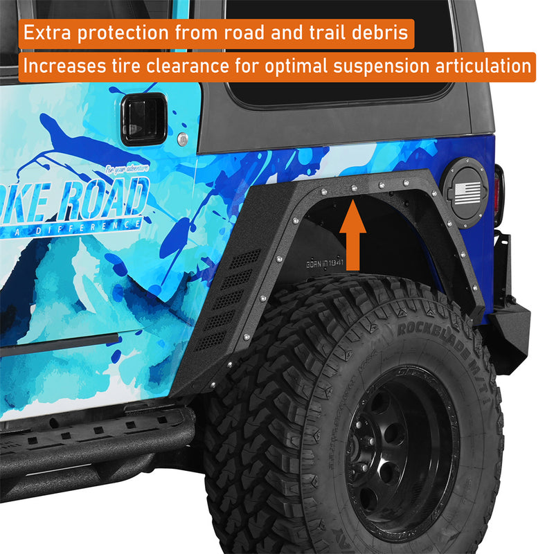 Load image into Gallery viewer, 1997-2006 Jeep Wrangler TJ Rear Fender Flares & Fender Liners Kit Hooke Road b1075 7