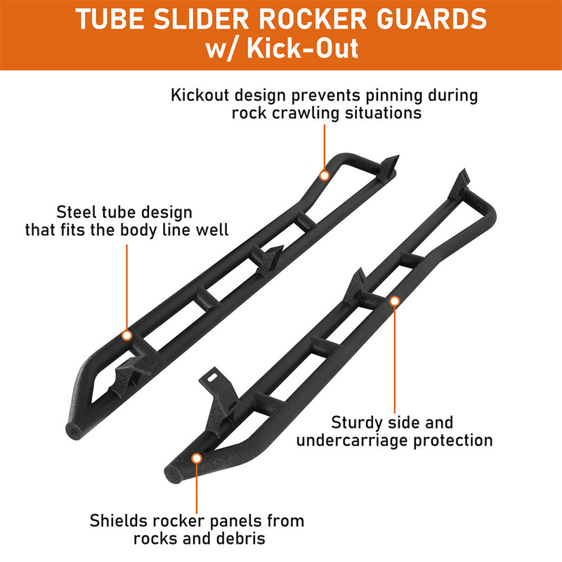 Load image into Gallery viewer, Rocker Sliders w/ Kick-Out for 2005-2023 Toyota Tacoma Double Cab Hooke Road b4237s 8