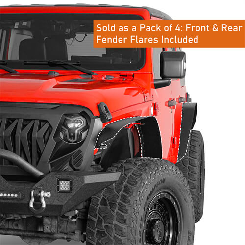 Load image into Gallery viewer, Hooke Road Front & Rear Slim Flat Fender Flares Kit For 2018-2023 Jeep Wrangler JL B3049 10