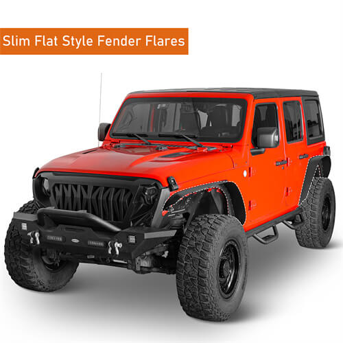 Load image into Gallery viewer, Hooke Road Front & Rear Slim Flat Fender Flares Kit For 2018-2023 Jeep Wrangler JL B3049 9