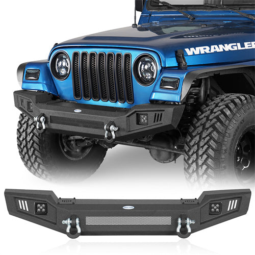 Load image into Gallery viewer, Hooke Road Steel Front Bumper with LED Spotlights for 1997-2006 Jeep Wrangler TJ b1073s 1