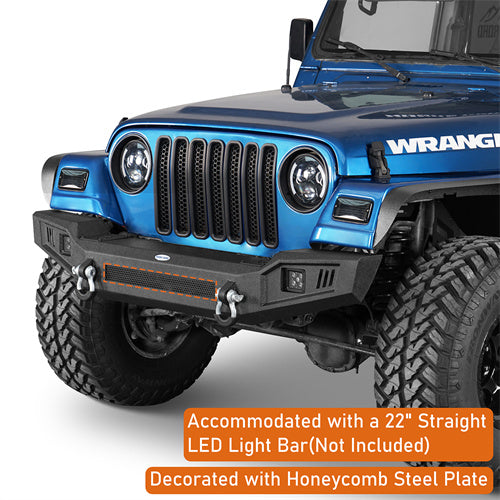 Load image into Gallery viewer, Hooke Road Steel Front Bumper with LED Spotlights for 1997-2006 Jeep Wrangler TJ b1073s 9