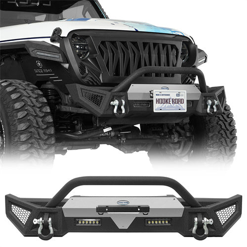 Load image into Gallery viewer, Hooke Road Jeep JL & JT Stubby Front Bumper with Bull Bar & Winch plate b3091 1
