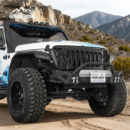 Load image into Gallery viewer, Hooke Road Jeep JL & JT Stubby Front Bumper with Bull Bar & Winch plate b3091 3